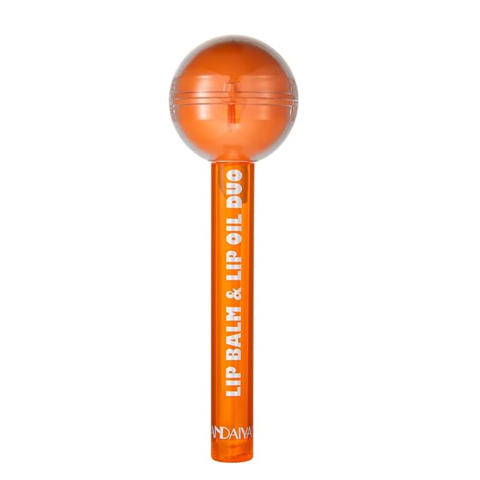 Tinted Lip Balm Lollipop Lip Gloss, Magic pH Color Changing Pink Lipstick & Vitamin E Clear Lip Oil Combo, Hydrating Plumping Lip Care Product for Girls (Orange)
