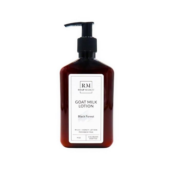 Goat Milk Lotion, Black Forest Fragrance, Hydrating Lotion for Men and Women, Infused With Nourishing Goat Milk, Shea Butter, Sunflower Oil, and Aloe, Soft Amber & Tobacco Scent, 9 Oz