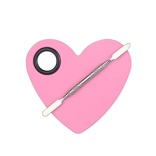 1 Set Heart Stainless Steel Cosmetic Makeup Palette with Spatula Cosmetic Artist Palette Mixing Palette with Spatula Nail Art Eye Shadow Lipsticks Mixing Makeup Tools, Pink