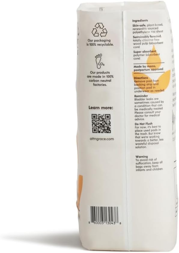 Attn: Grace Heavy Incontinence Pads for WomenWomen 2-Pack (56 Pads Total / 28 per Pack) - High Absorbency for Sensitive Skin | Protection for Heavy Bladder Leakage/Discreet, Breathable, & Plant-Based