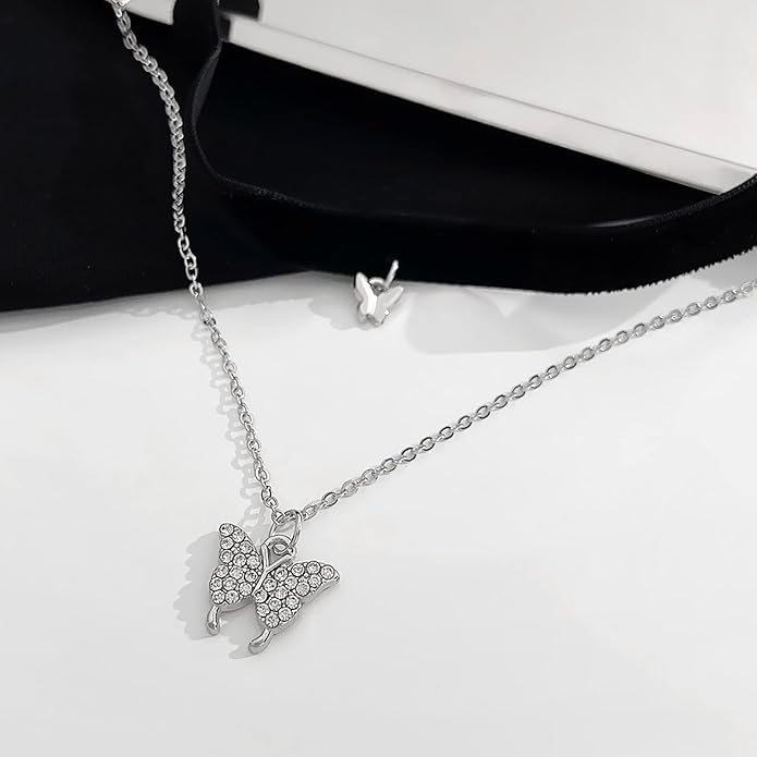 Vintage Black Choker Necklace Chain Goth Leather Choker Butterfly Pendant Necklace Velvet Choker Punk Necklace Rock Statement Butterfly Necklace Charm Jewelry Gift for Women and Girls