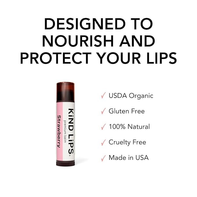 Kind Lips Lip Balm - Nourishing & Moisturizing Lip Care for Dry Lips with Shea Butter, Beeswax & Vitamin E | Strawberry Flavor | 0.15 Oz (Pack of 3)