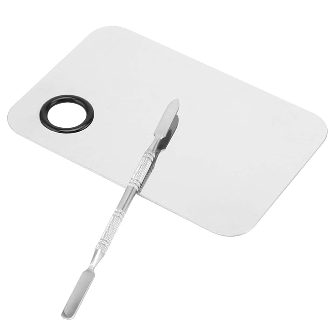 4 Pack Metal Makeup Palette, Makeup Mixing Palette with Spatula Makeup Palette Mixer Tray for Color Mixing and Makeup, Silver(2 Sizes)