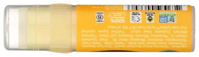 LIP BALM Mongo Kiss 6-Pack (6 tubes) Vanilla Honey by Eco Lips 100% Organic Beeswax & Cocoa Butter Lip Care with Organic Mongongo Oil - Soothe & Moisturize Dry and Cracked Lips - Made in USA