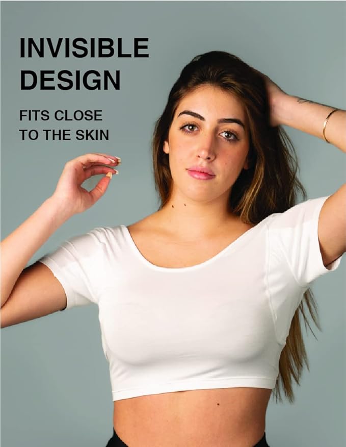Women’s Undershirts - Sweatproof Shirts Women with Underarm Sweat Pads - White…