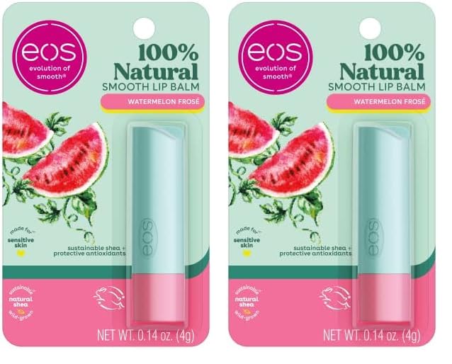 eos 100% Natural Lip Balm- Watermelon Frosé, Dermatologist Recommended for Sensitive Skin, All-Day Moisture Lip Care, 0.14 oz (Pack of 2)