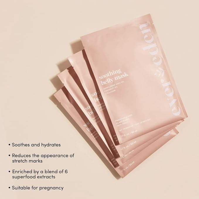 Evereden Soothing Belly Mask - 4 Belly Masks for Pregnant Women 2nd & 3rd Trimester - Hydrating, Nourishing, & Soothing Pregnancy Skin Care Belly Masks - Clean & Vegan Pregnancy & Maternity Products