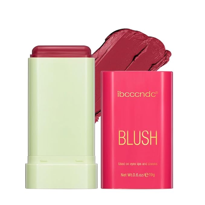 Multi-Use Makeup Blush Stick, Cream Blush Stick, Tinted Solid Moisturizer Stick for Cheek & Eyes & Lips, Waterproof Natural Nude Makeup, Suitable for All Skin (2#Hot Red)