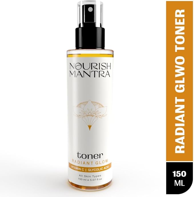 Nourish Mantra Radiant Glow Face Toner/Formulated with Vitamin C, Glycolic Acid, and Vitamin B5 for Glowing Skin & Pore Tightening Toner/Men & Women -150ml