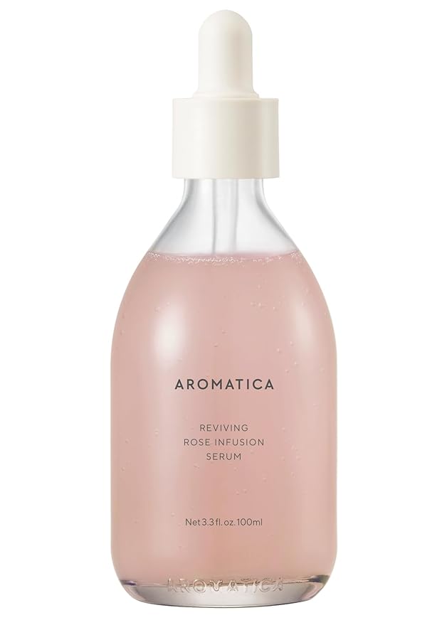 AROMATICA Reviving Rose Infusion Serum 3.38oz / 100ml, Vegan, Rejuvenating Hydration Serum, Vitality Serum for dry skin | with Damask Rose Water and Rose Oil