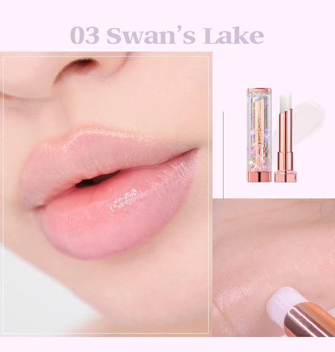 Sparkle Cute Changes Color Lip Balm #03 Swan Lake|Colored Lip Cream Lip Gloss, Glitter Lip Care Lip Pack Birthday Gift Glitter Gift Sequin Shiny Spangle Lipbalm crema de labios de color