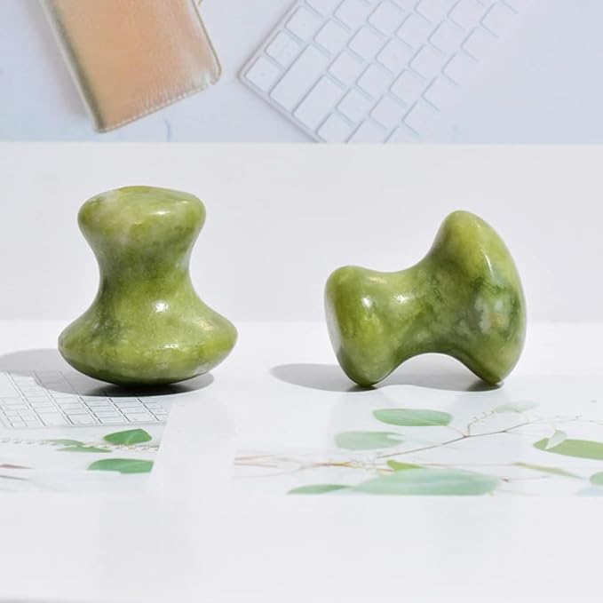 Mushroom Jade Gua Sha Facial Tools, Jade Roller Guasha Massage White Crystal Jade Stone Mushroom Shaped Face Lift Remove Wrinkles Massager for Women Spa, Body Relaxing (Green Jade)