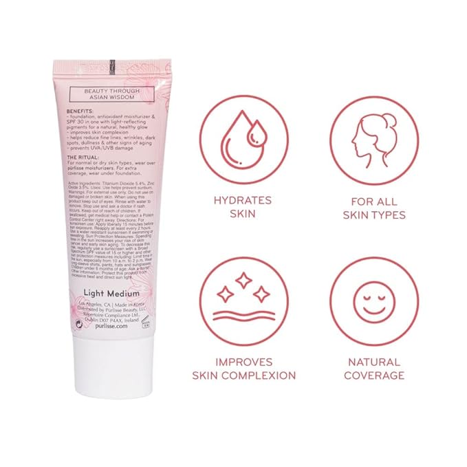 pūrlisse Ageless Glow Serum BB Cream SPF 40 - Glow BB Cream with SPF Enriched with Bakuchiol & Vitamin C to Help Improve Firmness & Reduce Wrinkles for Dewy Skin - Light (1.4 oz)