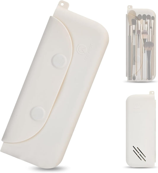 Silicone Makeup Brush Holder Large Travel Makeup Brush Case Original Design Brushes Holder with Magnetic Closure White