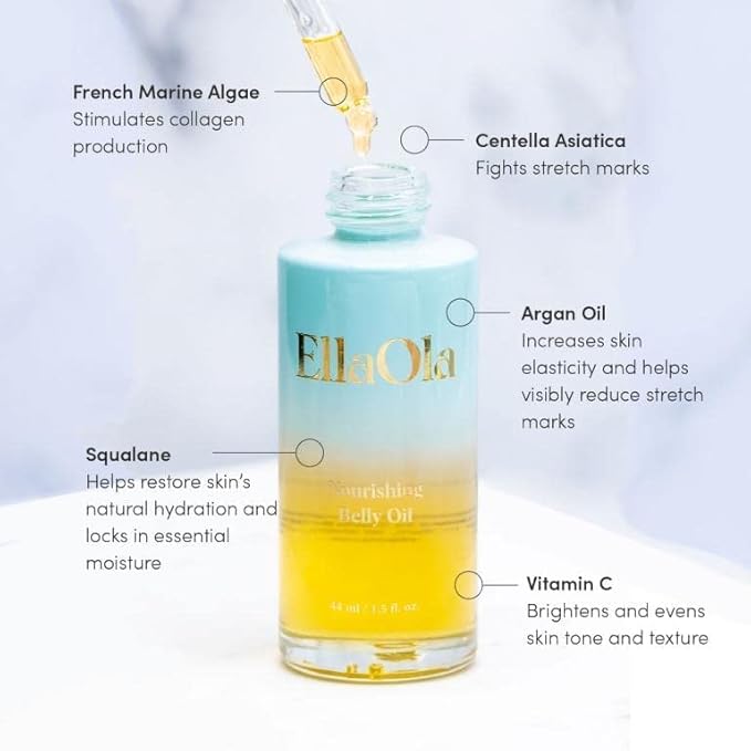 Belly Oil for Pregnancy Stretch Marks & Maternity Scars - Quick dry Formula with Squalene and Vitamin C Hydrates Face & Body, Pregnancy + Postpartum Skincare, Fragrance Free | 1.7 fl. oz.
