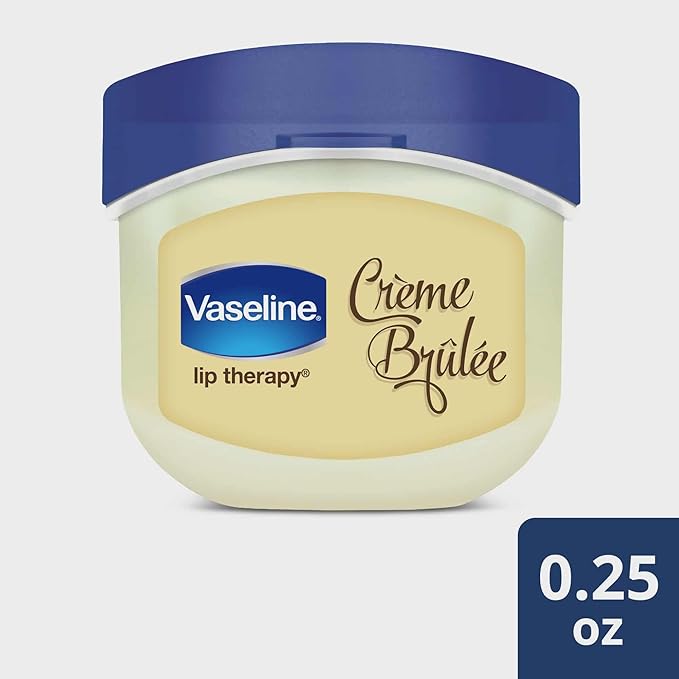 Vaseline Lip Therapy Creme Brulee Mini, White Petrolatum, Advanced Moisturizer, Relieves Dull and Dry Skin, Mini Vaseline Petroleum Jelly, Soft & Smooth Vaseline Lips (Pack of 6-0.25 Oz Ea)