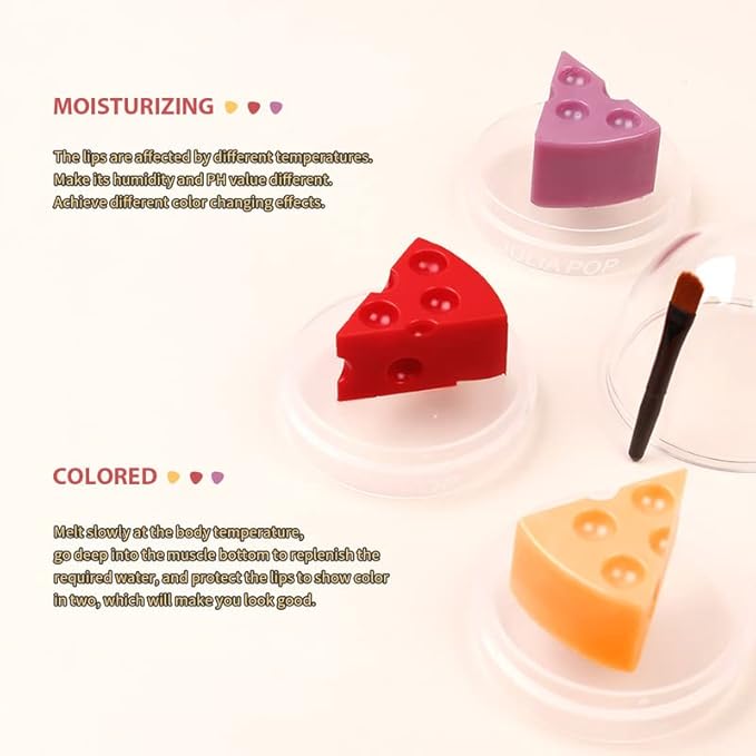 AKARY Cheese Shaped Tinted Lip Balm, Natural Moisturizing Lip Care All-day Moisture, Daily Lip Balm for Chapped Cracked Dry Lips, Soothing, & Refreshing, Hydration Treatment & Sleeping Care, 0.28oz