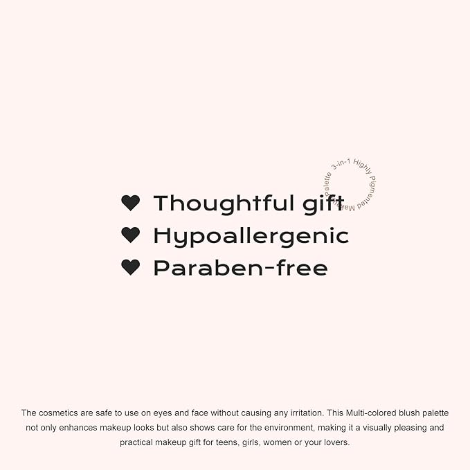 Color Nymph 3 Colors Contour Blush Highlighter Makeup Palette, Travel Size Make up Kit, Blush & Highlighter & Contour Powder Palette, Includes Brush and Mirror, Stacked Makeup Design (Pink)