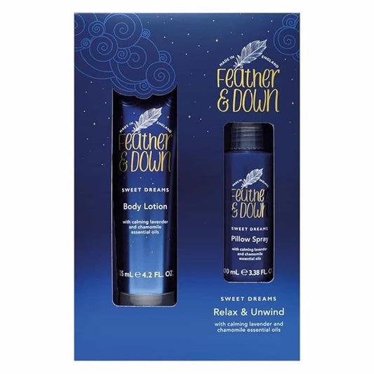 Feather & Down Sweet Dream Relax and Unwind Gift Set (100ml Pillow Spray & 125ml Body Lotion) - With Calming Lavender & Chamomile Essential Oils