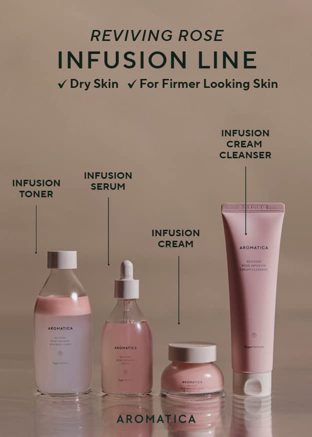 AROMATICA Reviving Rose Infusion Serum 3.38oz / 100ml, Vegan, Rejuvenating Hydration Serum, Vitality Serum for dry skin | with Damask Rose Water and Rose Oil