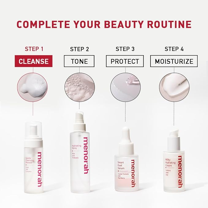 menorah Gentle Cleansing Mousse – Hydrating pH-Balanced Face Wash with Cactus & Cucumber Extracts, Soothing Daily Cleanser for Sensitive & Dry Skin