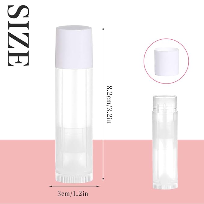 100 Sets Empty Lip Balm Tubes Bulk Round with White Caps for DIY Lipstick homemade, 3/16 Oz (5.5 ml), Clear, BPA Free, 100 Tubes and 100 Caps