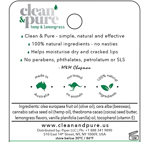 Lip Balm (Hemp & Lemongrass) 100% Natural Beeswax, Vitamin E Oil | Olive Oil Based Treatment for Dry, Chapped Lips | Made in Australia…