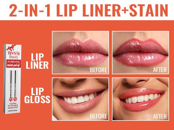 2pcs Lip Stain Peel Off - Lip Liner Stain Long Lasting Waterproof,2-in-1 Lip Liner with Tweezer Nude Matte,Non-Stick Cup,Highly Pigmented,Natural Finish,Stay On All Day,Perfect for Gift (Nude+Cocoa)
