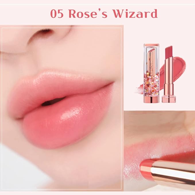 Sparkle Cute Changes Color Lip Balm| Colored Lip Cream Lip Gloss, Glitter Lip Care Lip Pack Birthday Gift Glitter Gift Sequin Shiny Spangle Lipbalm (#05 Rose Red)
