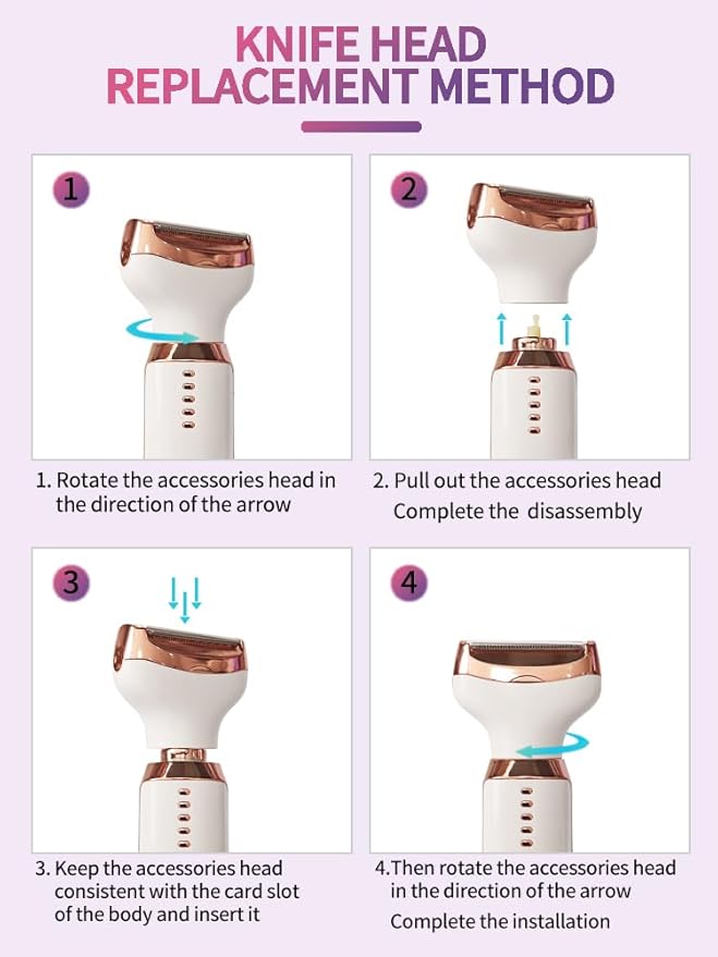 Electric Razors for Women, 5 in 1 Painless Ladies Wet & Dry Body Razors and Facial Hair Remover, Rechargeble Facial and Body Hair Remover for Face Nose Eyebrow Arms Armpit Legs Pubic Area(White)