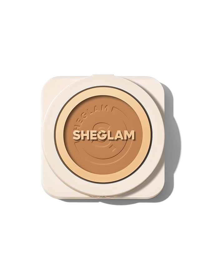 SHEGLAM SKin-Focus Full Coverage Powder Foundation Oil-Control Lightweight Face Pressed Powder Makeup-Almond