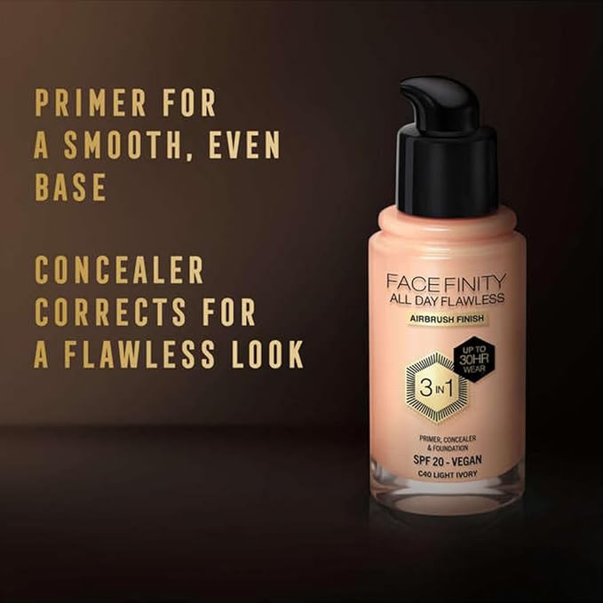 Max Factor Facefinity All Day Flawless 3 In 1 Foundation SPF 20, No. 40 Light Ivory