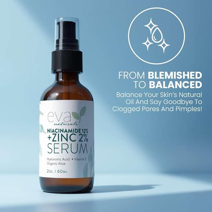 Eva Naturals Niacinamide 12% + Zinc Serum for Face – Dark Spot Remover, Pore Minimizer, Redness Relief, Hydrating Vitamin B3 with Botanical Hyaluronic Acid, Anti-Aging Serum for Clear Skin (2 Pack)