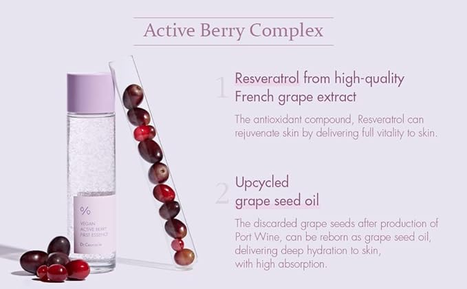leegeehaam Dr.Ceuracle Vegan Active Berry First Essence - Antioxidant Hydrating Serum with Resveratrol Capsules for Rejuvenation (150ml / 5.07 fl. oz.)