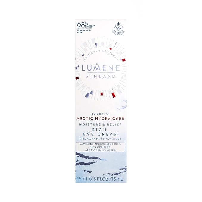 Lumene Arctic Hydra Care Moisture Relief Rich Eye Cream - Anti Wrinkle Eye Cream for Crow's Feet, Fine Lines and Wrinkles - Vegan, Fragrance Free Hydrating Eye Cream with Ceramides (15ml)