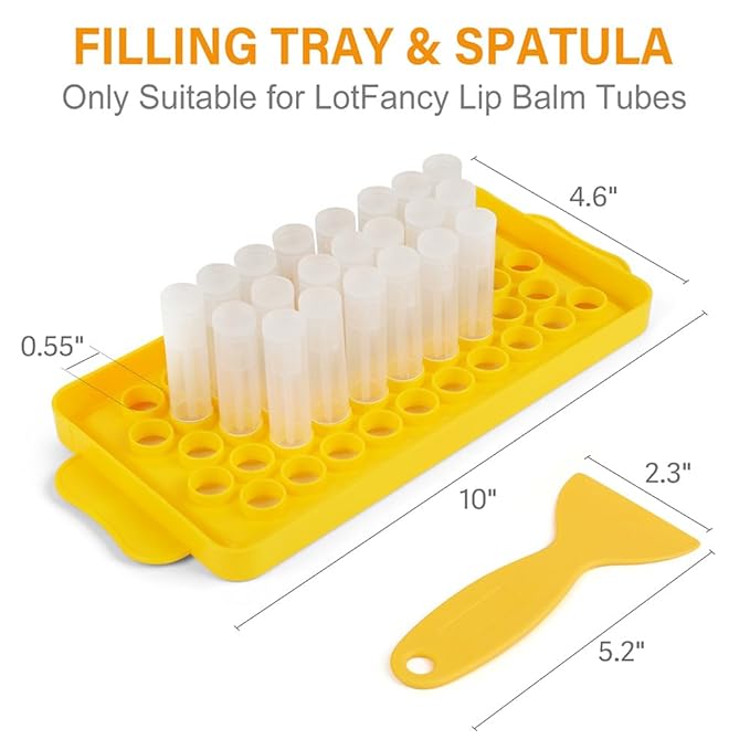 LotFancy Lip Balm Tubes with Filling Tray and Spatula, 50Pcs 5.5ml (3/16 Oz) Clear Lip Balm Containers with White Caps, BPA Free & Leak Free Lip Balm Making Kit