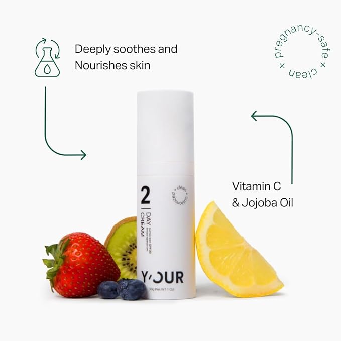 Y'OUR Non-Toxic, Pregnancy-Safe Skincare Set – 3-Step System with Cleanser, Day Cream & Night Cream – Soothing & Rejuvenating – Gentle and Non-Comedogenic Formula.