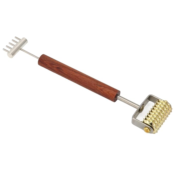 Double Head Design Face Massage Roller, Copper Wooden Handle Promote Circulation Double Head Skin Roller Massage Stick Copper Acupoint Pressing Tool