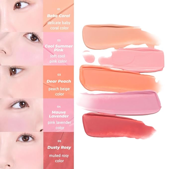 Fluffy Air Blusher 5 Colors - Lightweight Melting Liquid Blush for Colorful Cheeks, Highly Pigmented, Cheekbones and Eye Makeup, Soft Matte Finish, Buildable Formula (05 DUSTY ROSE)