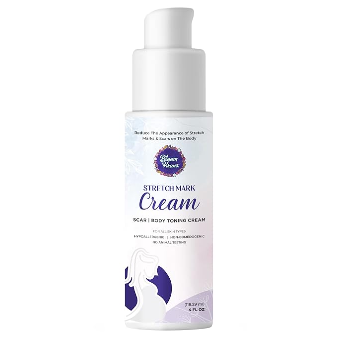 Bloom Krans Stretch Mark Cream for Pregnancy – Moisturizing Stretch Mark Remover Prevention Cream for the Pregnant Belly - Postpartum Lotion Essentials