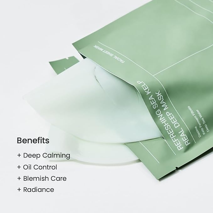 BIODANCE Refreshing Sea kelp Real Deep Mask, Overnight Hydrogel Mask, Calming, Oil & Sebum Control, Blemish Care 1.19oz(34g) x 4ea