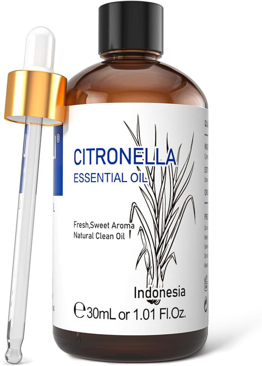 HIQILI 1 Fl Oz Citronella Essential Oil, 100% Pure Undiluted for Aromatherapy Diffuser for Home - 30ML