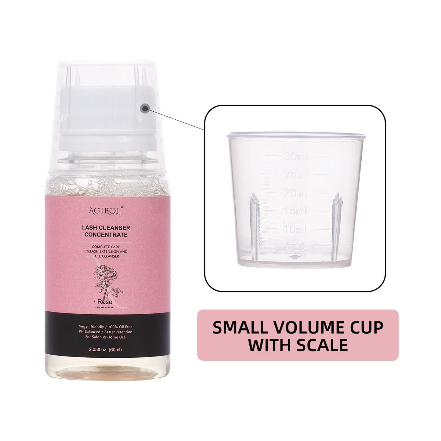 Eyelash Cleanser Concentrate 60ml Rose Professional Lash Shampoo Foaming Cleanser DIY Wash for Extensions Lashes with Salon Home Care-Makes 12Bottles