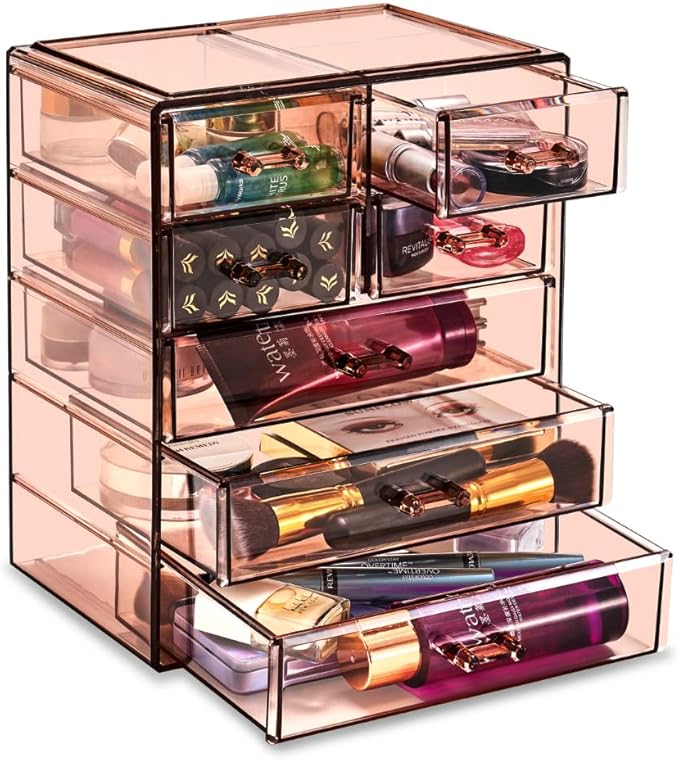 Sorbus Acrylic Makeup Organizer - Organization and Storage Case for Cosmetics Make Up & Jewelry - Big Clear Makeup Organizer for Vanity, Bathroom, College Dorm, Closet, Desk (3 Large, 4 Small Drawers)