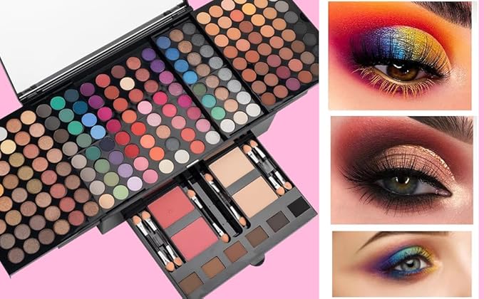 194 Colors Eyeshadow Makeup Palette, Makeup Palette Set with Eyeshadow Blusher Eyebrow Powder Mirror Applicators, All in One Makeup Eye Shadows Cosmetics Gift Kit