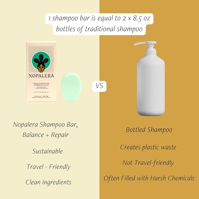 Nopalera Shampoo Bar - Balance and Repair, For Oily Hair, Color Safe, Paraben Free, Silicone & Sulfate Free, Made With Prickly Pear Oil (3.65 oz)