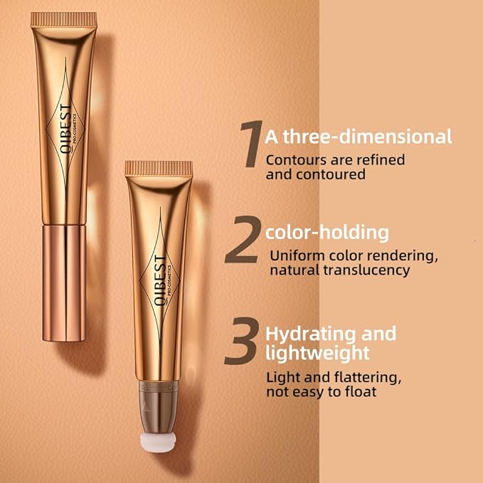 Contour Beauty Wand, Liquid Face Concealer Contouring with Cushion Applicator, Natural Matte Finish, Lightweight Blendable Cream Bronzer Stick Makeup, Cruelty-free(Contour)