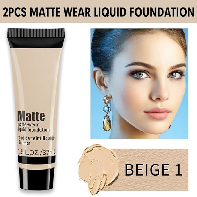 1 Pack Liquid Foundation Cream for Face Makeup,Durable Full Coverage Matte Concealer Make Up,Oil Control & Waterproof Base Primer -1 Fl.Oz (BEIGE 3#)