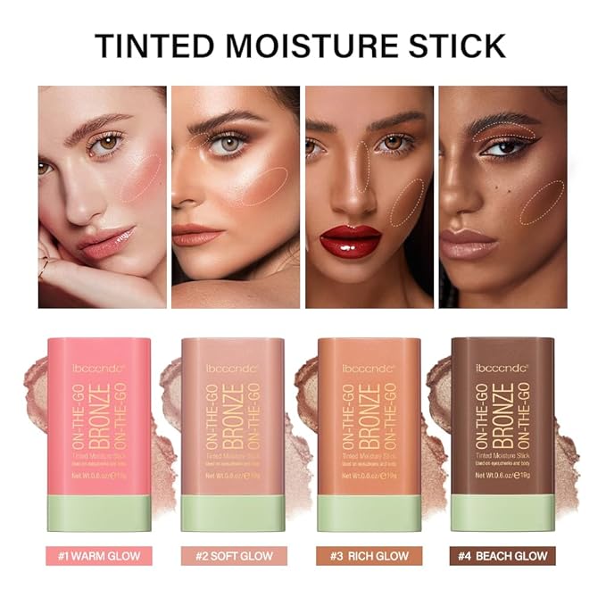 Multi-Use Makeup Bronzer Stick for Effortless Glow - Hydrating Solid Moisturizer with Natural Bronze Tint for Eyes, Lips & Cheeks (#2 Soft Glow)