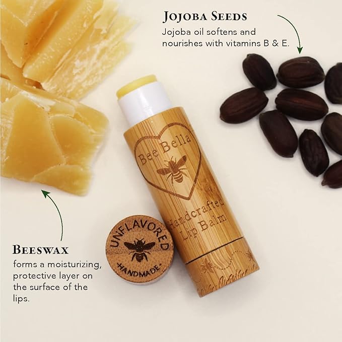 Bee Bella Lip Balm Holiday Gift Box, Cherry, Lavender Vanilla, Vanilla Bean, Pumpkin Spice, Candy Cane, 5 Pack - Hydrating, Moisturizing, Natural, Organic Beeswax with Vitamin E, Handmade in USA